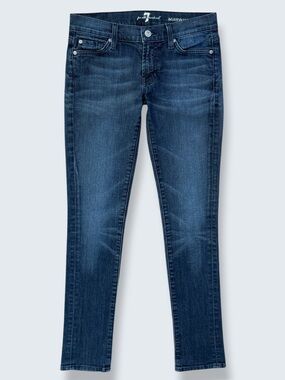 7 For All Mankind Roxanne Low Rise Skinny Jeans Size 25 Silver Squiggle Pocket